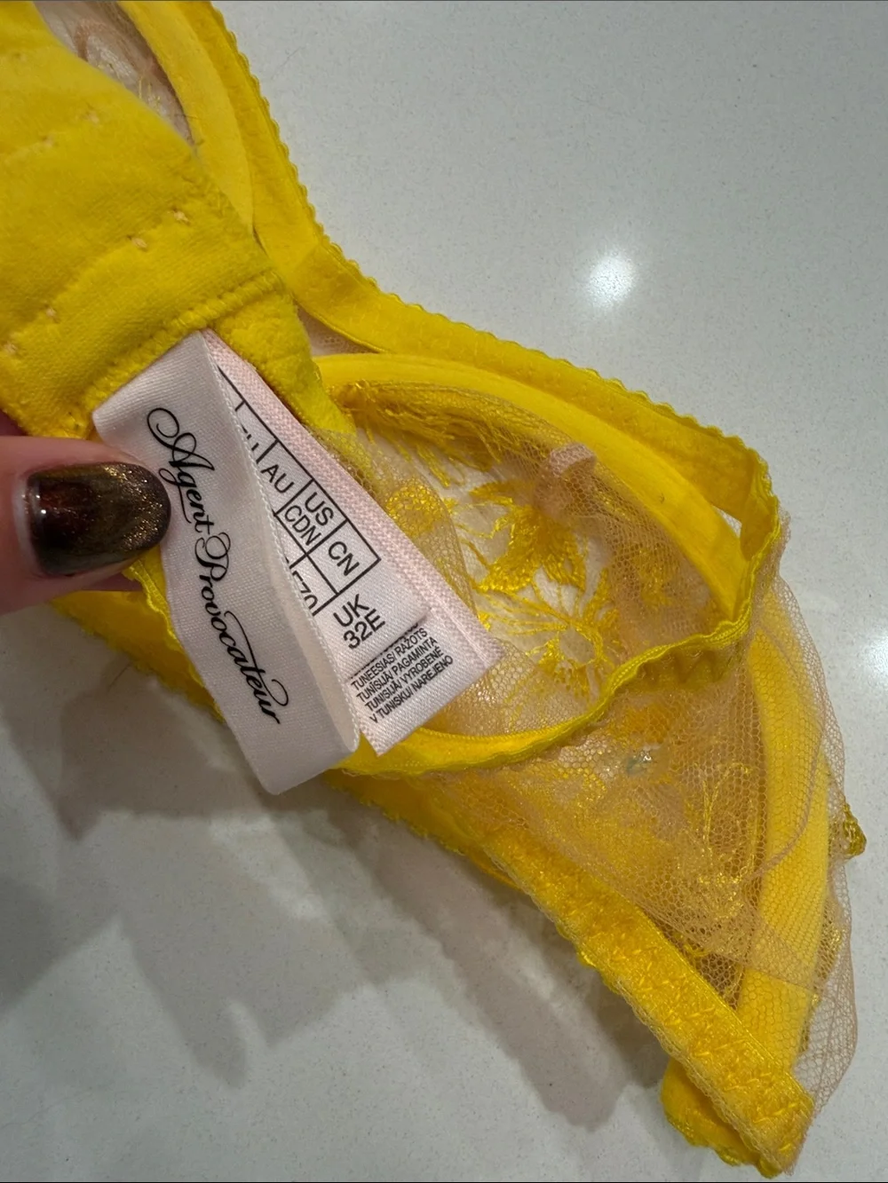 Agent Provocateur NWOT Jayce Yellow Floral Lace Plunge Bra Size 32E